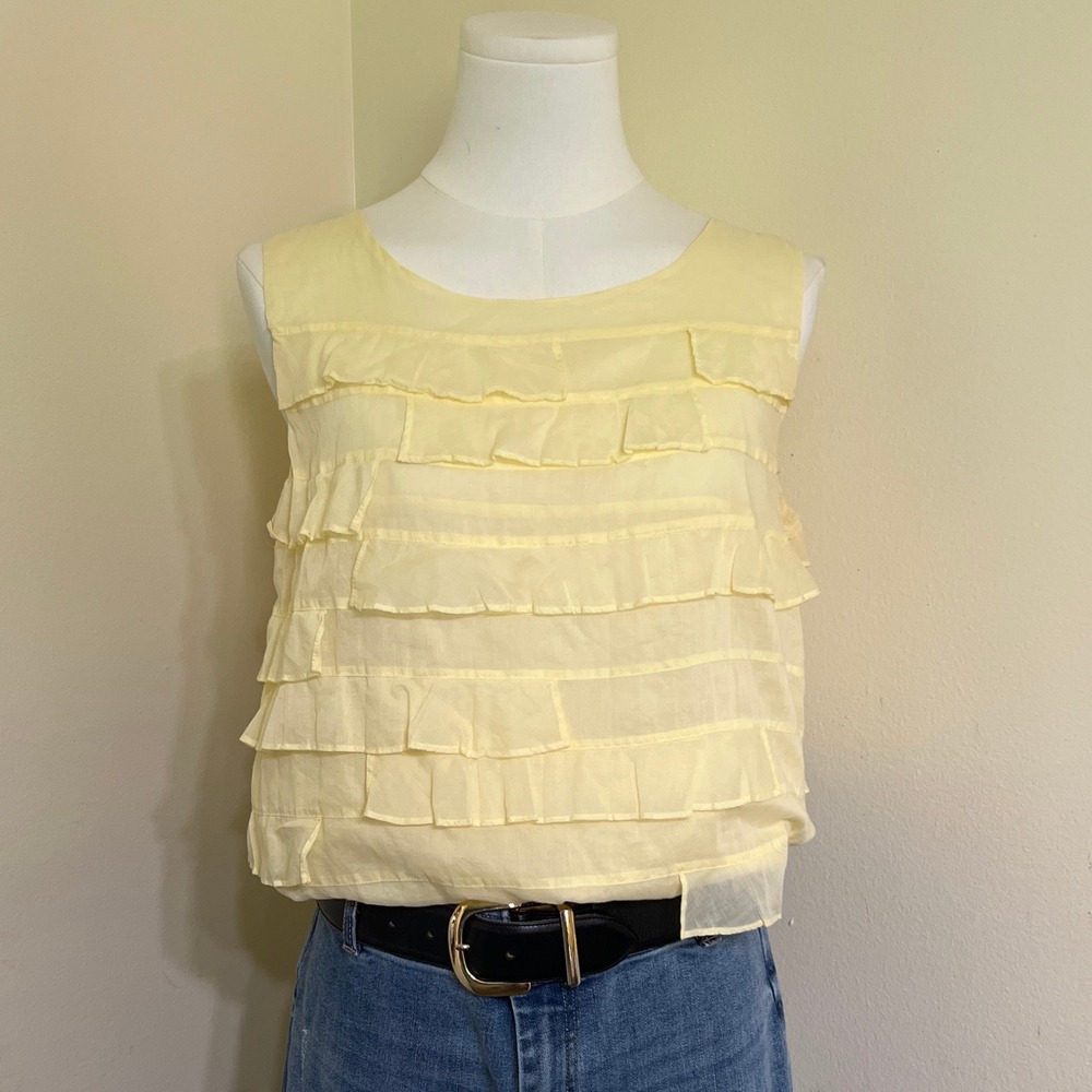 Talbots Womens Yellow Tiered Ruffle 100%Cotton Sleeveless Blouse Tank Top Size 2